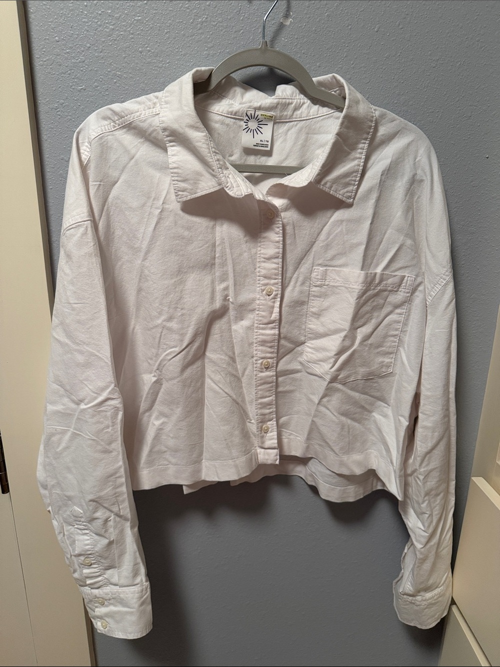 aerie White Cropped Button-Down Shirt